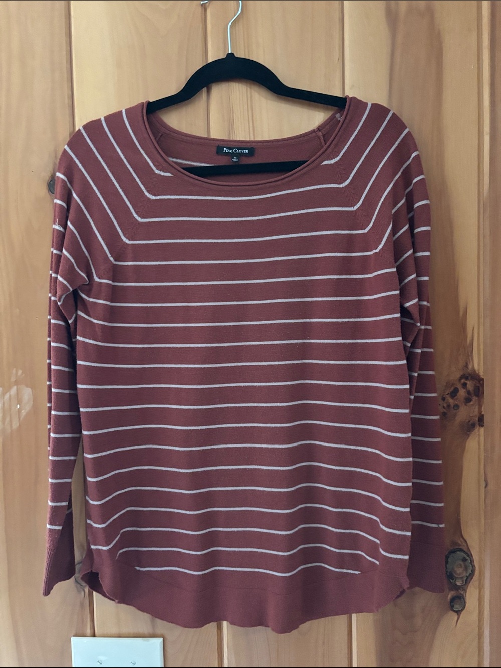 Pink Clover Rust-Red & Cream Striped Scoopneck Sweater